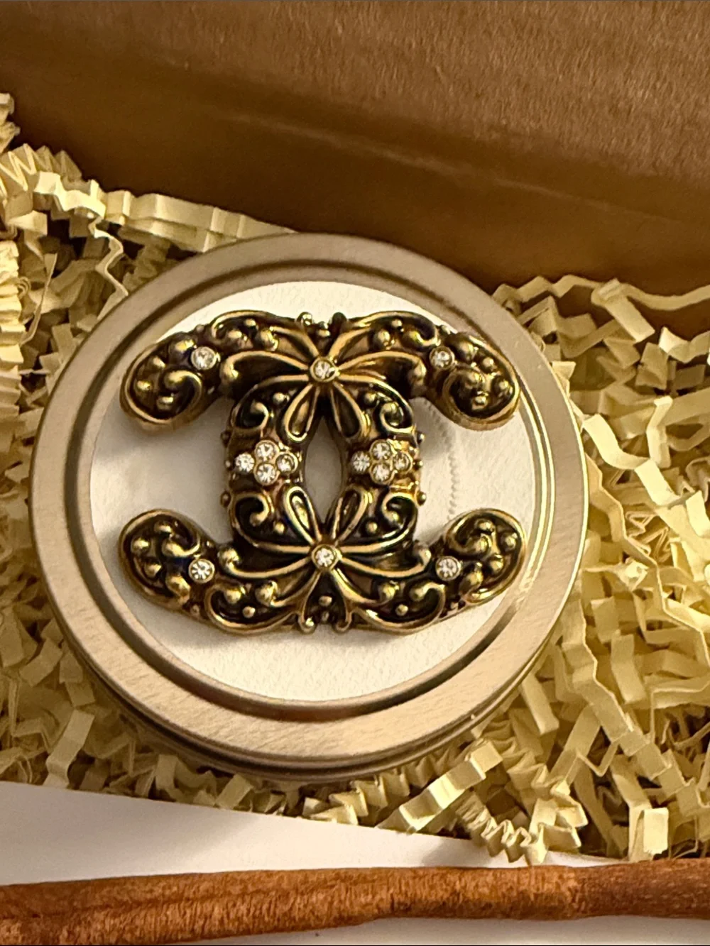 Fashion Jewelry Gold-Tone Rhinestone Brooch - Floral Scroll Design